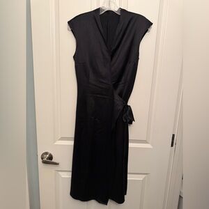 VINTAGE silky black wrap midi dress